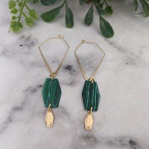 4/$15 NWOT Malachite Gold Toned Geometric Earrings